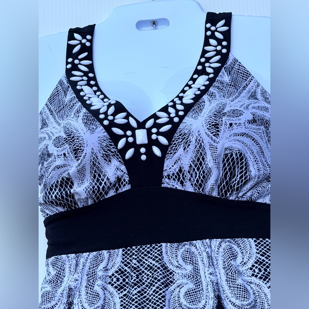 Style & Co. Black & White Beaded Paisley Print Maxi Dress Size PL - Picture 3 of 10